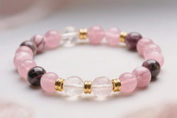 Manilla Cuarzo Rosa, Rodonita y Cuarzo Cristal - Amor y Sanación